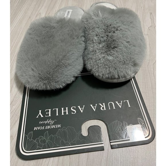 Laura Ashley Womens Plush Faux Rabbit Fur Memory Foam Slide Slippers NWT 5-6 S - Picture 4 of 6